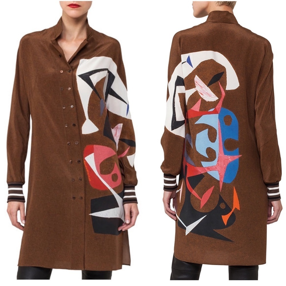Akris Masonite Print Mulberry Silk Long Tunic Blouse / Mini Dress View 2